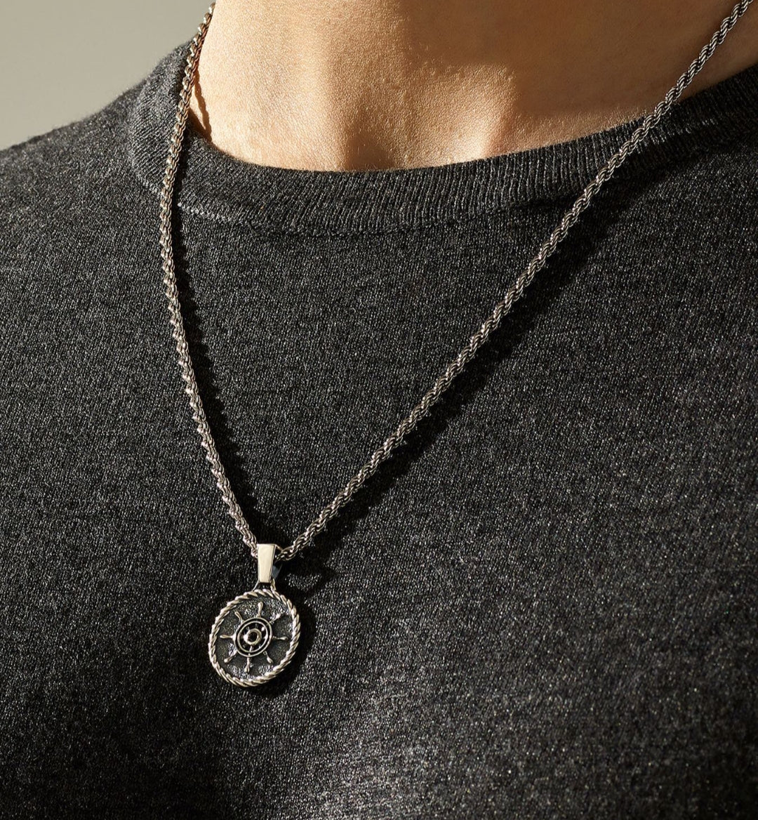 Zyan Gems | Unique Designed Silver Rudder Pendant for Men | Oxidized  Sterling Silver Pendant