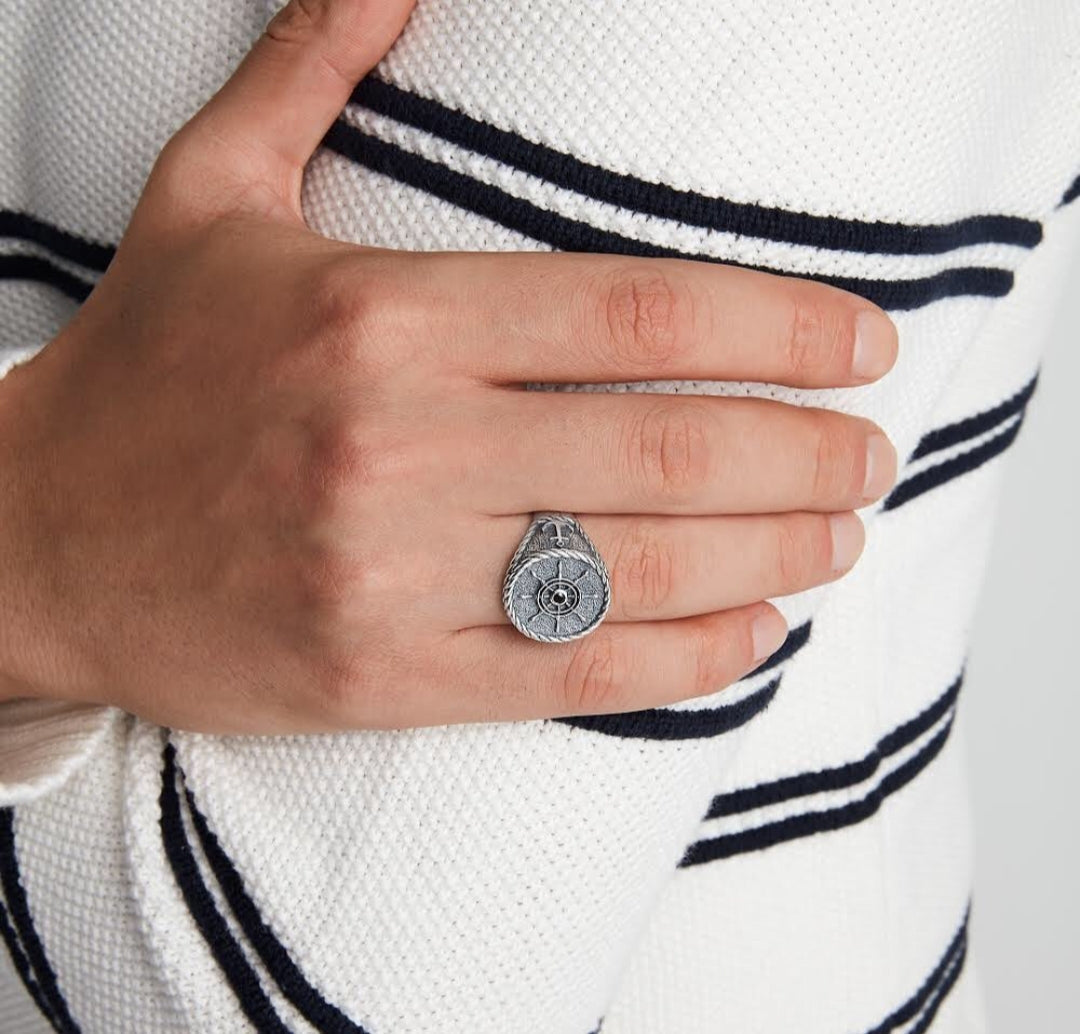 Zyan Gems | Exclusive Signet Style Rudder Ring for Men, Oxidized Sterling Silver  Ring | Jewellery for Men