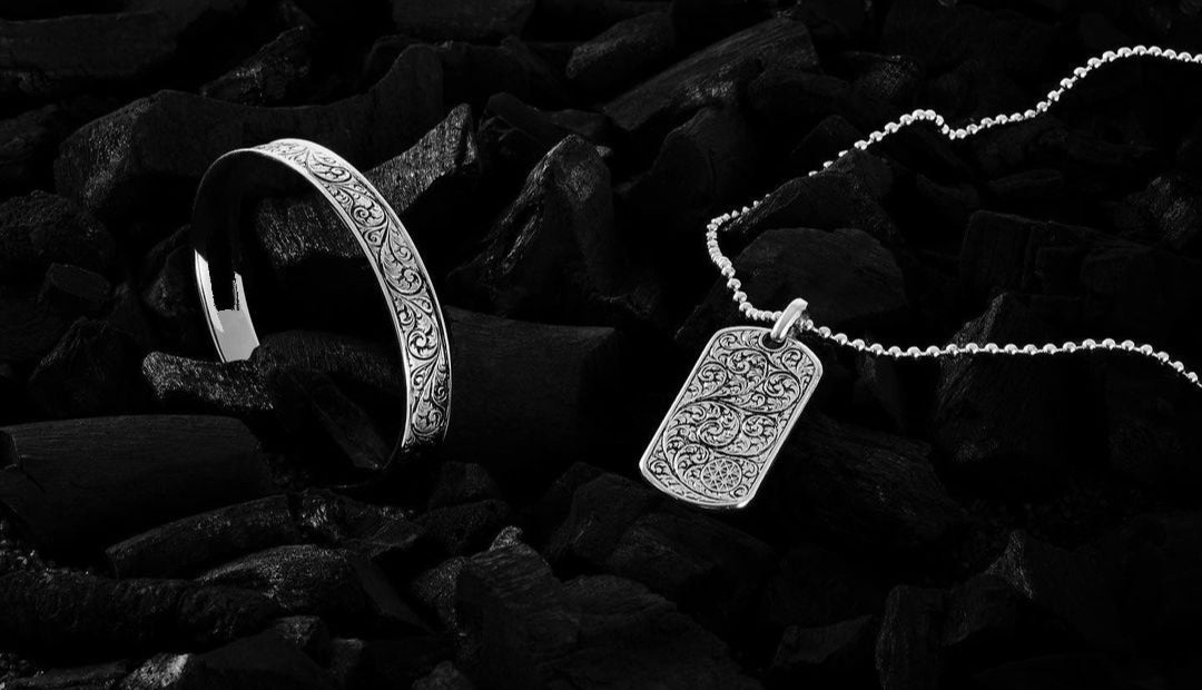 Zyan Gems | Unique Samurai Engraved Tag Pendant for Men |  Gold Micron Plated  Sterling Silver Pendant