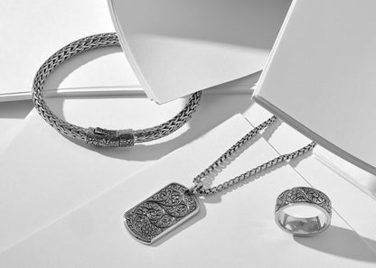 Zyan Gems | Unique Samurai Engraved Tag Pendant for Men |  Gold Micron Plated  Sterling Silver Pendant