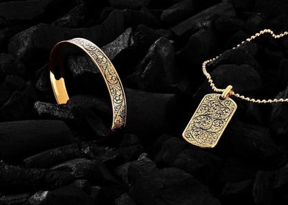 Zyan Gems | Unique Samurai Engraved Tag Pendant for Men |  Gold Micron Plated  Sterling Silver Pendant