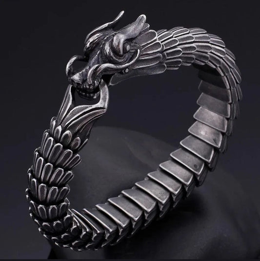 Unique Vintage Dark/Light Oxidized Dragon Bracelet |  Sterling Silver Dark/Light Oxidized Bracelet | Unisex