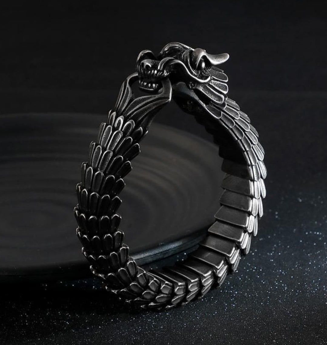 Unique Vintage Dark/Light Oxidized Dragon Bracelet |  Sterling Silver Dark/Light Oxidized Bracelet | Unisex