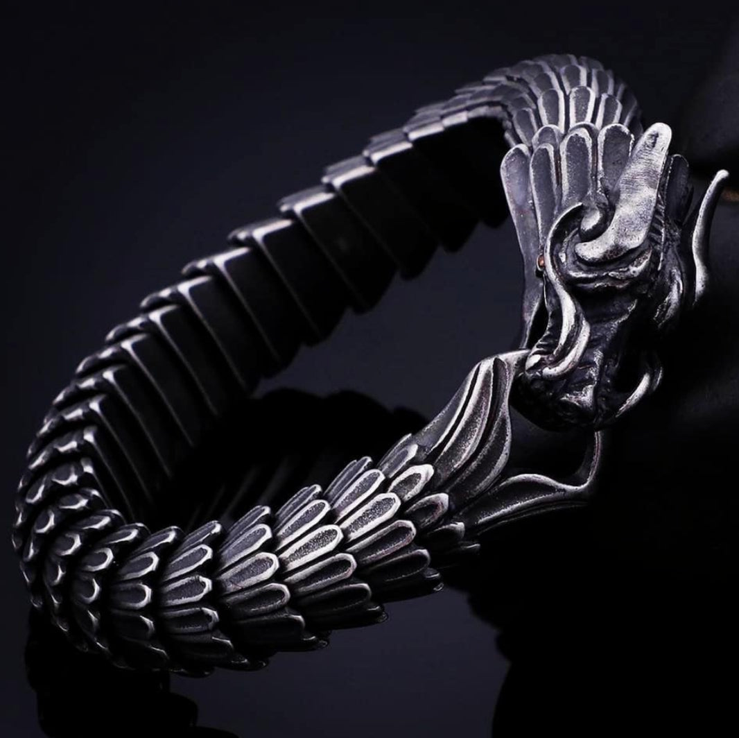 Unique Vintage Dark/Light Oxidized Dragon Bracelet |  Sterling Silver Dark/Light Oxidized Bracelet | Unisex