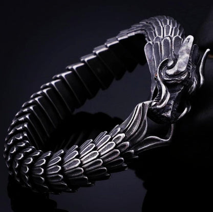 Unique Vintage Dark/Light Oxidized Dragon Bracelet |  Sterling Silver Dark/Light Oxidized Bracelet | Unisex
