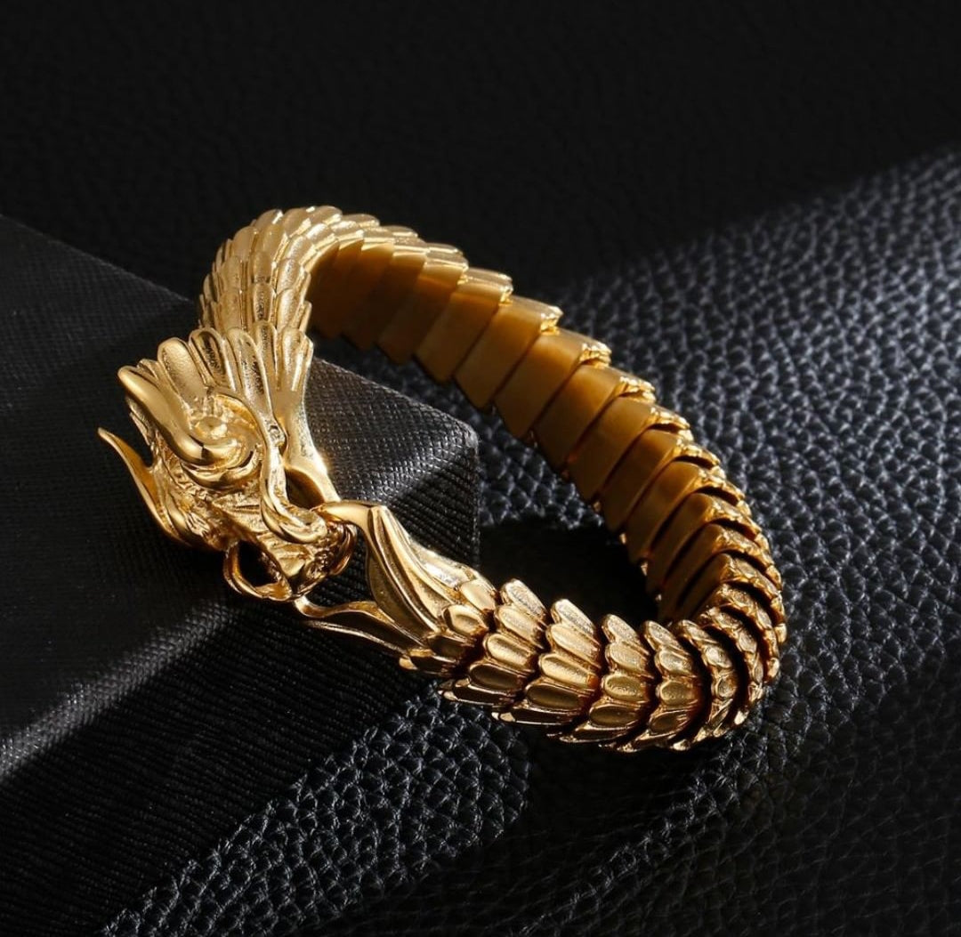 Unique Vintage Gold Dragon Bracelet |  Gold Micron Plated  Sterling Silver Bracelet | Unisex