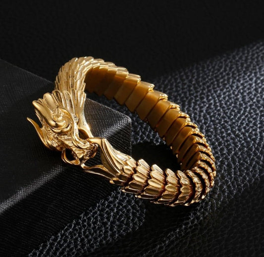 Unique Vintage Gold Dragon Bracelet |  Gold Micron Plated  Sterling Silver Bracelet | Unisex