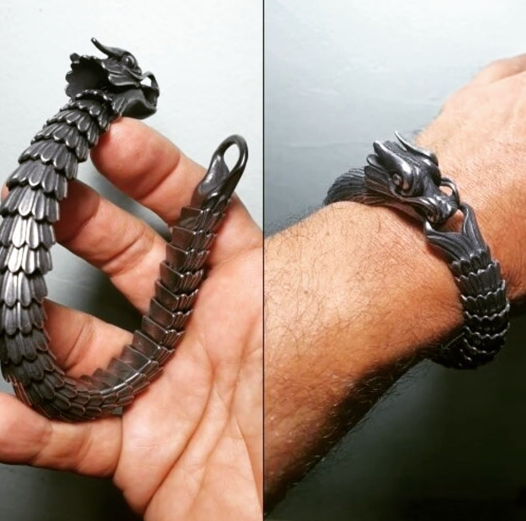 Unique Vintage Dark/Light Oxidized Dragon Bracelet |  Sterling Silver Dark/Light Oxidized Bracelet | Unisex