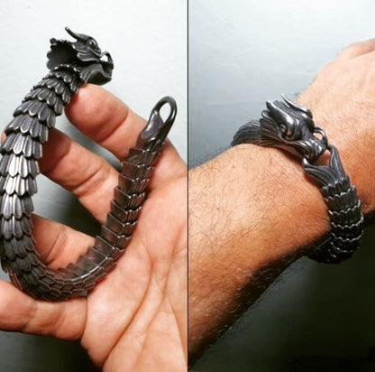 Unique Vintage Dark/Light Oxidized Dragon Bracelet |  Sterling Silver Dark/Light Oxidized Bracelet | Unisex