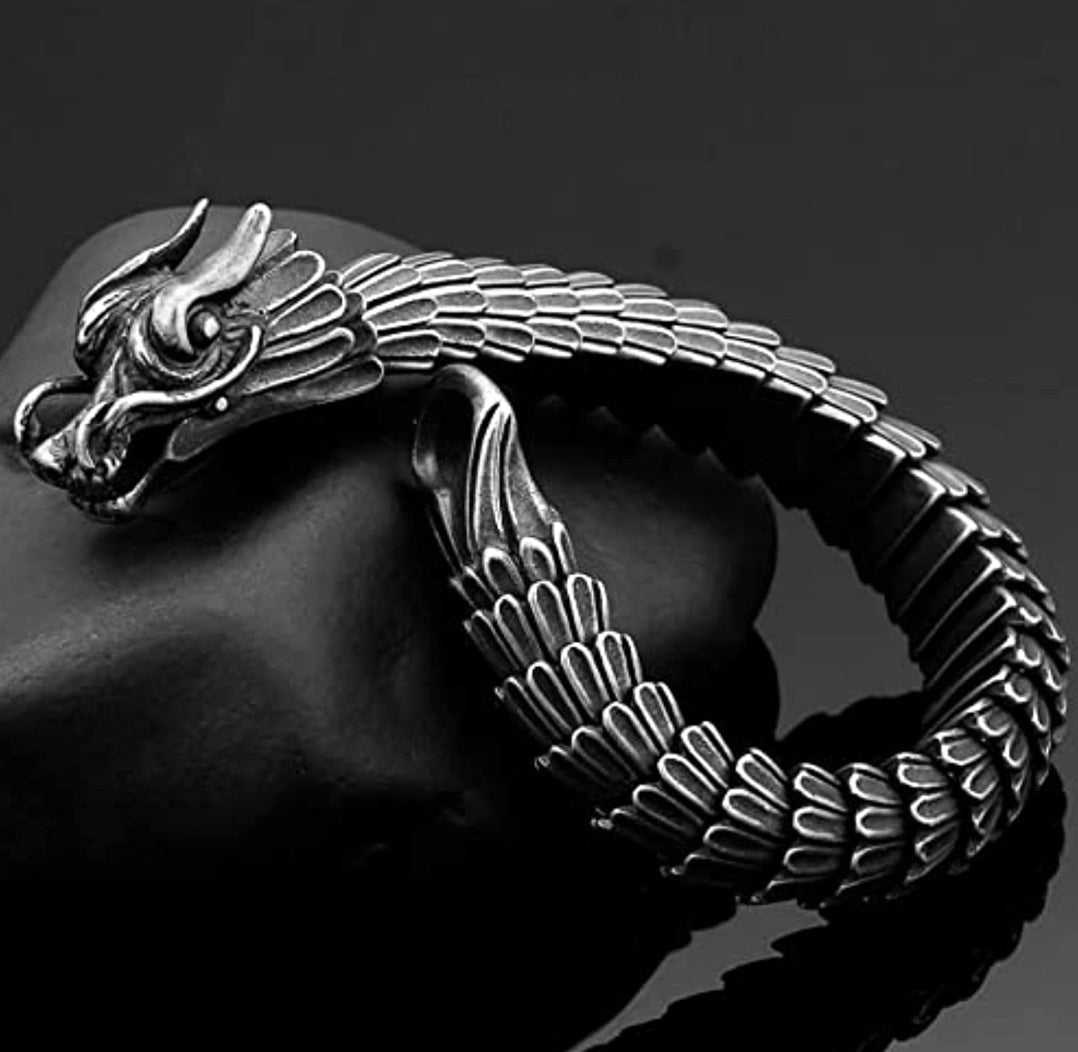 Unique Vintage Dark/Light Oxidized Dragon Bracelet |  Sterling Silver Dark/Light Oxidized Bracelet | Unisex