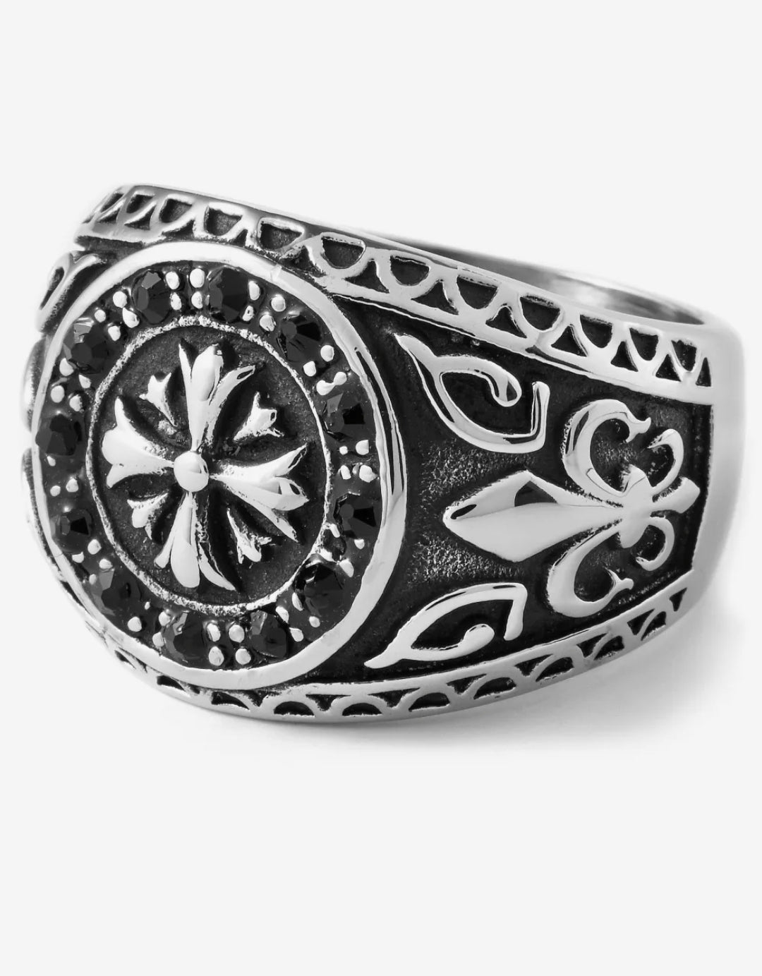 Zyan Gems | Unique Fort Templar Signet Ring |  Sterling Silver Oxidized Ring