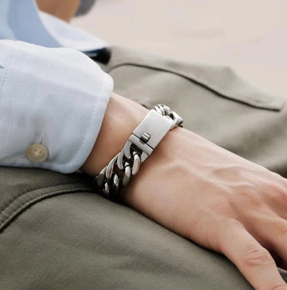 16mm wide, Solid Unique Retro 3 link Cuban High Polished Bracelet for Men | 999 Pure Silver Bracelet Authenticity and