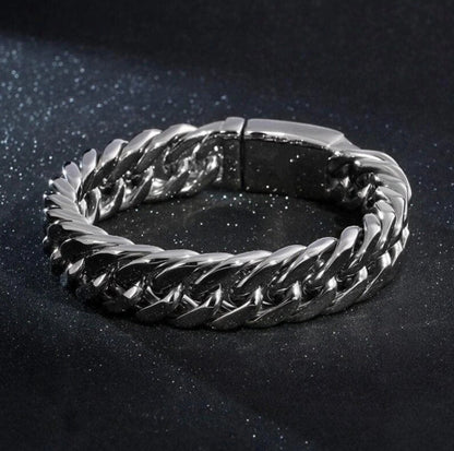 16mm wide, Solid Unique Retro 3 link Cuban High Polished Bracelet for Men | 999 Pure Silver Bracelet Authenticity and
