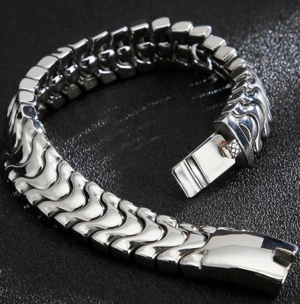 18mm wide, Solid Unique Watch Style High Polished Bracelet for Men |  Sterling Silver Bracelet Authenticity and