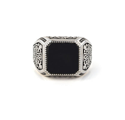 Zyan Gems | Unique Turkish Style Ring with Natural Black Onyx |  Sterling Silver Oxidized Ring