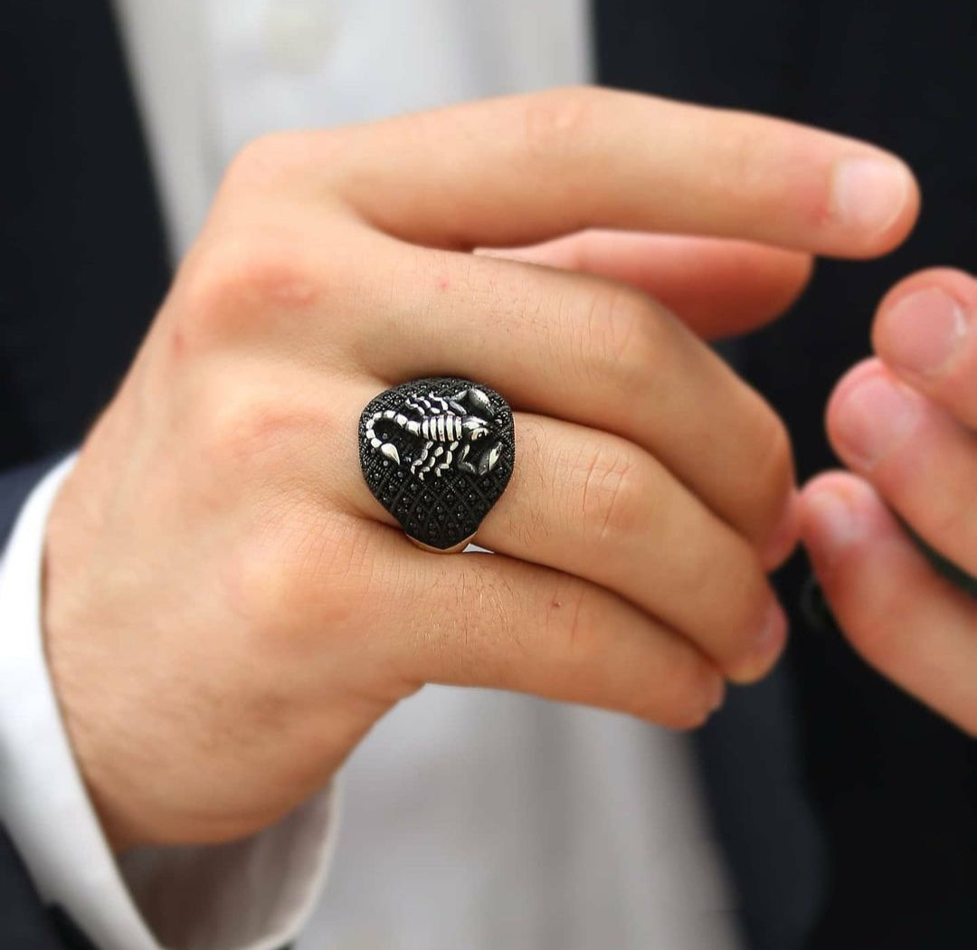 Zyan Gems | Unique Turkish Style Oxidised Silver Ring with Black Zircon|  Sterling Silver Oxidized Ring