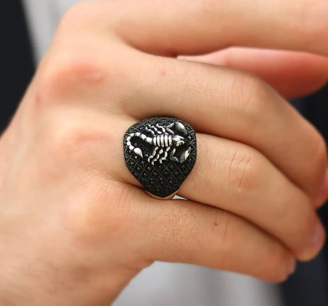 Zyan Gems | Unique Turkish Style Oxidised Silver Ring with Black Zircon|  Sterling Silver Oxidized Ring