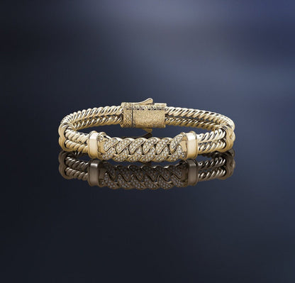 Zyan Gems | Exclusive Iced Cuban Links Twined Bangle Bracelet for Men,  Sterling Silver  Micron Gold Plated Bracelet
