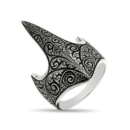 Zyan Gems | Unique Turkish Style Signet Thumb Ring |  Sterling Silver Oxidized Ring