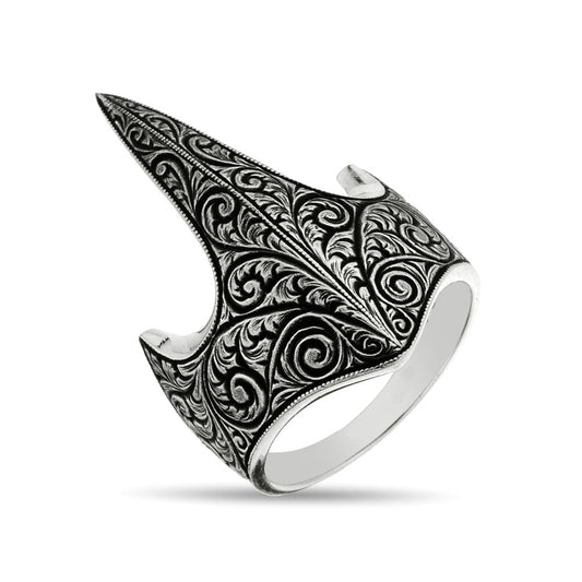 Zyan Gems | Unique Turkish Style Signet Thumb Ring |  Sterling Silver Oxidized Ring