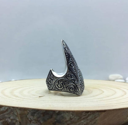 Zyan Gems | Unique Turkish Style Signet Thumb Ring |  Sterling Silver Oxidized Ring