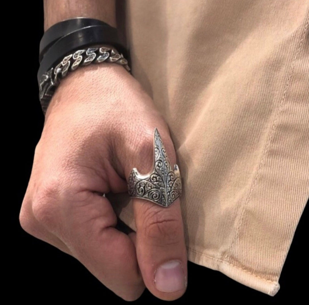 Zyan Gems | Unique Turkish Style Signet Thumb Ring |  Sterling Silver Oxidized Ring