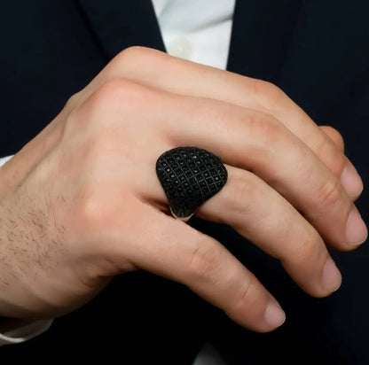 Zyan Gems | Unique Turkish Style Oxidised Silver Ring with Black Zircon|  Sterling Silver Oxidized Ring
