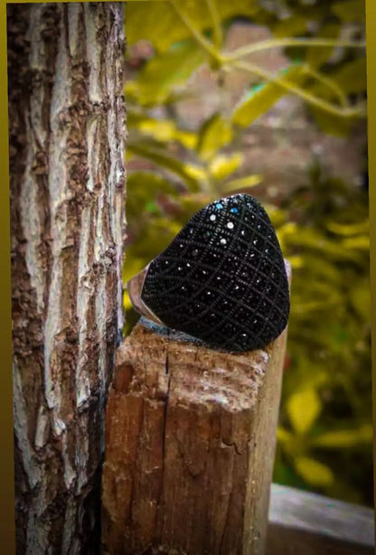Zyan Gems | Unique Turkish Style Oxidised Silver Ring with Black Zircon|  Sterling Silver Oxidized Ring