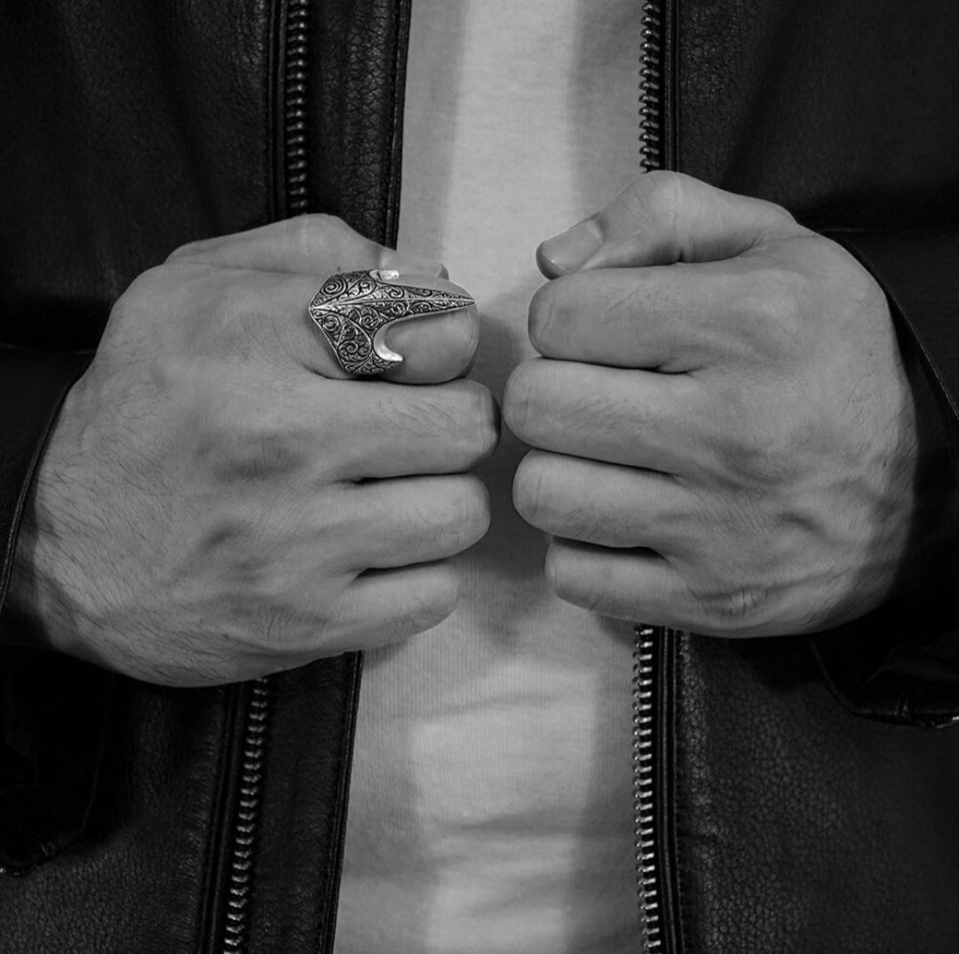 Zyan Gems | Unique Turkish Style Signet Thumb Ring |  Sterling Silver Oxidized Ring