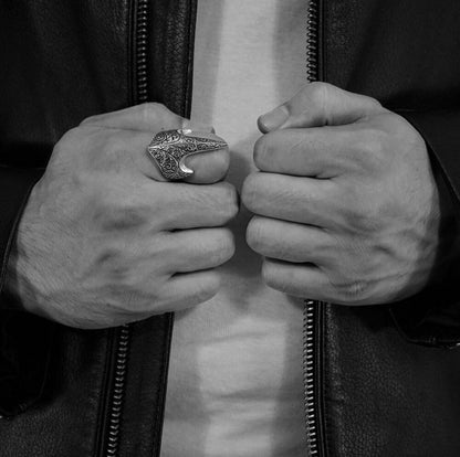 Zyan Gems | Unique Turkish Style Signet Thumb Ring |  Sterling Silver Oxidized Ring