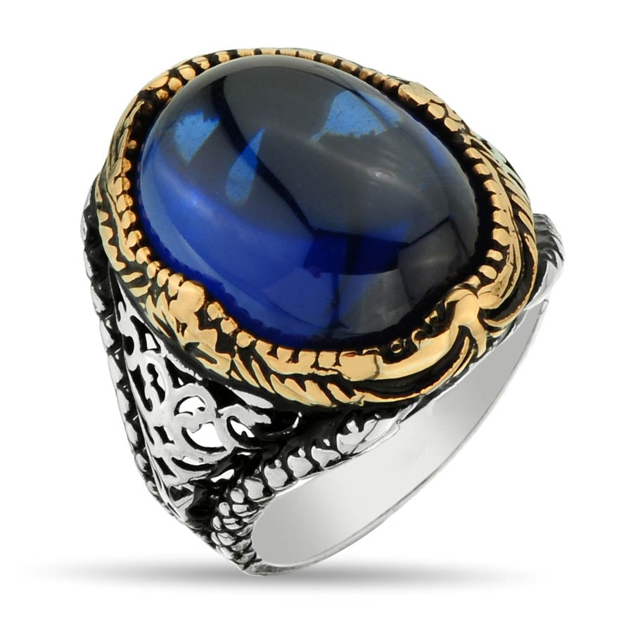 Zyan Gems | Unique Turkish Style Ring with S Sapphire |  Sterling Silver Oxidized Ring