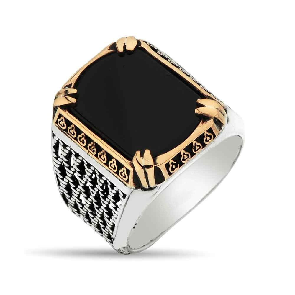 Zyan Gems | Unique Turkish Style Ring with Natural Black Onyx |  Sterling Silver Oxidized Ring