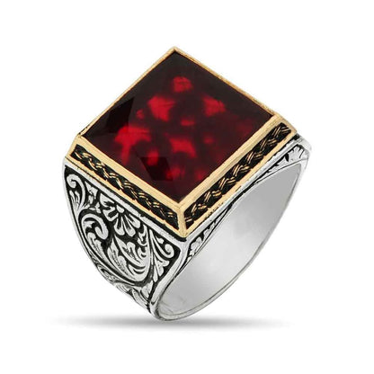 Zyan Gems | Unique Turkish Style Ring with Faceted S Ruby |  Sterling Silver Oxidized Ring