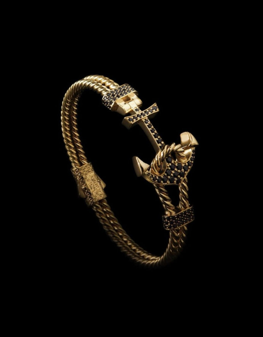 Zyan Gems | Twined Solid Anchor Bangle Bracelet for Men,  Sterling Silver/  Micron Gold Plated Silver Bracelet