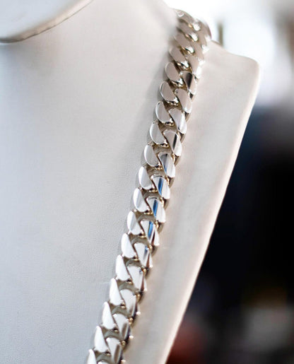 Zyan Gems | 16mm Wide Solid Miami Cuban Link Chain |  Sterling Silver Chain