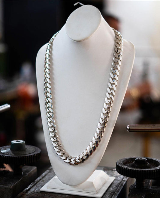 Zyan Gems | 16mm Wide Solid Miami Cuban Link Chain |  Sterling Silver Chain