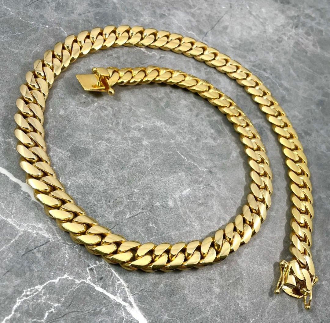 Zyan Gems | 16mm Wide Solid Miami Cuban Link Chain |  Gold Micron Plated  Sterling Silver Chain