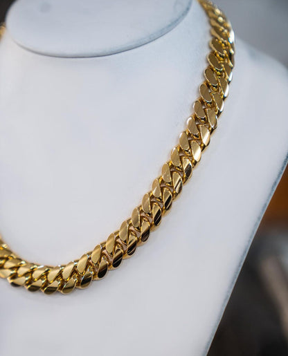 Zyan Gems | 16mm Wide Solid Miami Cuban Link Chain |  Gold Micron Plated  Sterling Silver Chain