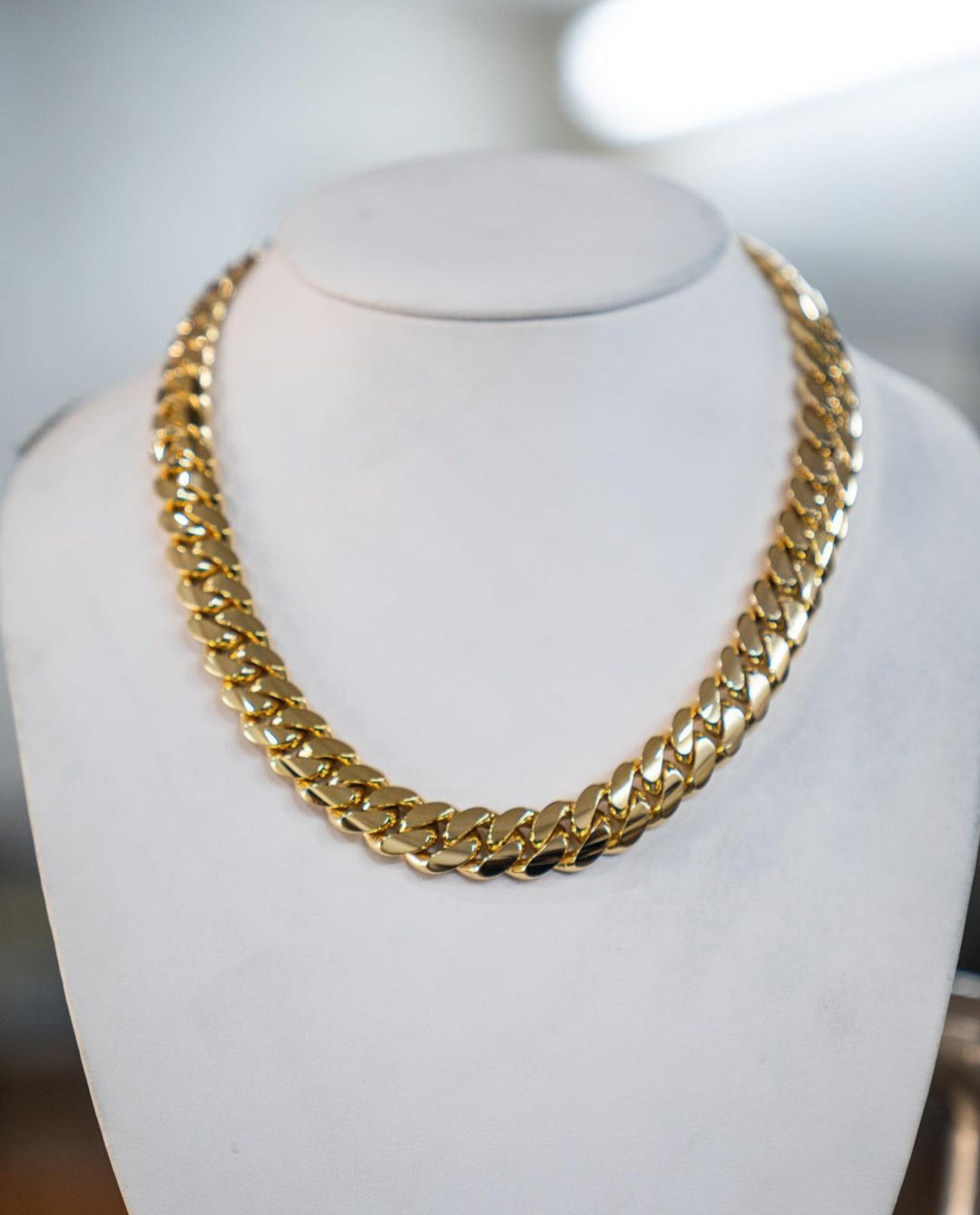 Zyan Gems | 16mm Wide Solid Miami Cuban Link Chain |  Gold Micron Plated  Sterling Silver Chain