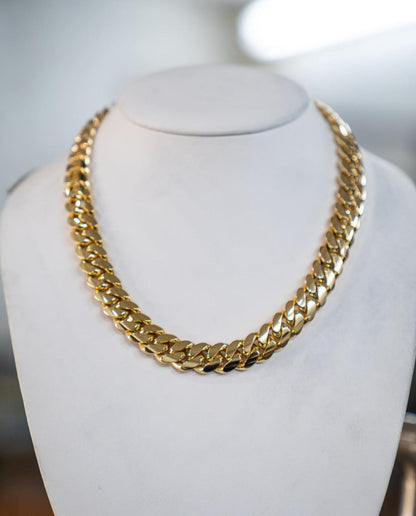Zyan Gems | 16mm Wide Solid Miami Cuban Link Chain |  Gold Micron Plated  Sterling Silver Chain