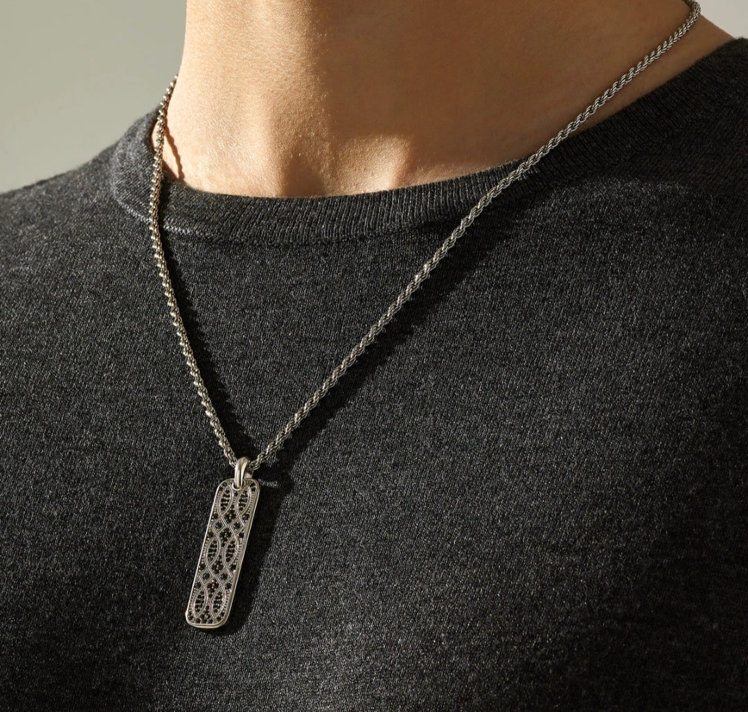 Zyan Gems | Unique Designed Eternity Pendant Studded with Blue Cubic Zirconia for Men |  Sterling Silver Oxidized Pendant