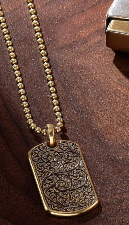 Zyan Gems | Unique Samurai Engraved Tag Pendant for Men |  Gold Micron Plated  Sterling Silver Pendant