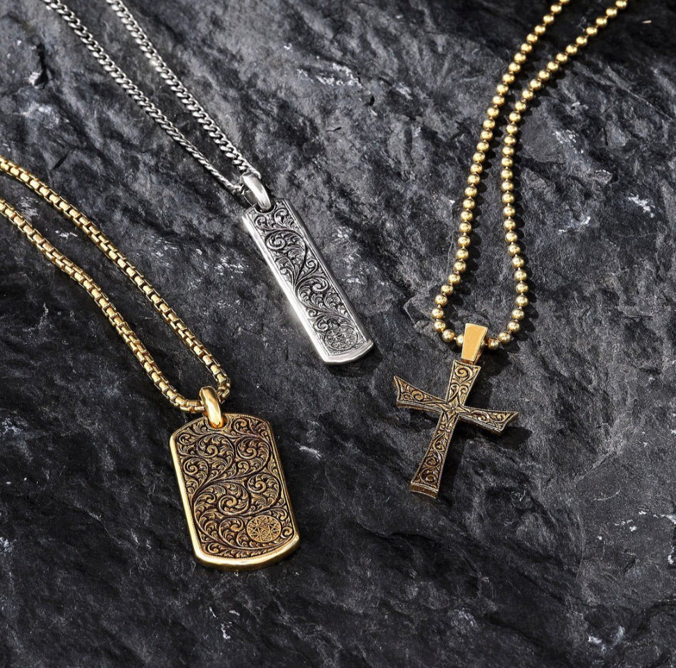 Zyan Gems | Unique Samurai Engraved Tag Pendant for Men |  Gold Micron Plated  Sterling Silver Pendant