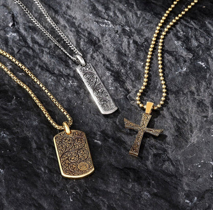 Zyan Gems | Unique Samurai Engraved Tag Pendant for Men |  Gold Micron Plated  Sterling Silver Pendant