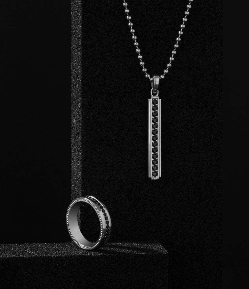 Zyan Gems | Unique Designed Line Pendant Studded with Black Zircons |  Sterling Silver Pendant