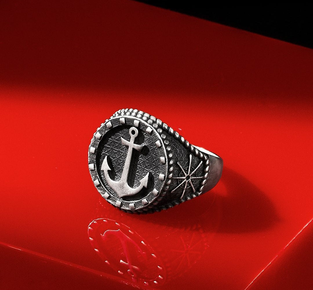 Zyan Gems | Exclusive Oxidised Signet Style Sailor's Anchor Ring, Sterling Silver  Ring | Jewellery for Men