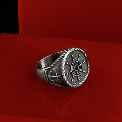 Zyan Gems | Exclusive Signet Style Rudder Ring for Men, Oxidized Sterling Silver  Ring | Jewellery for Men