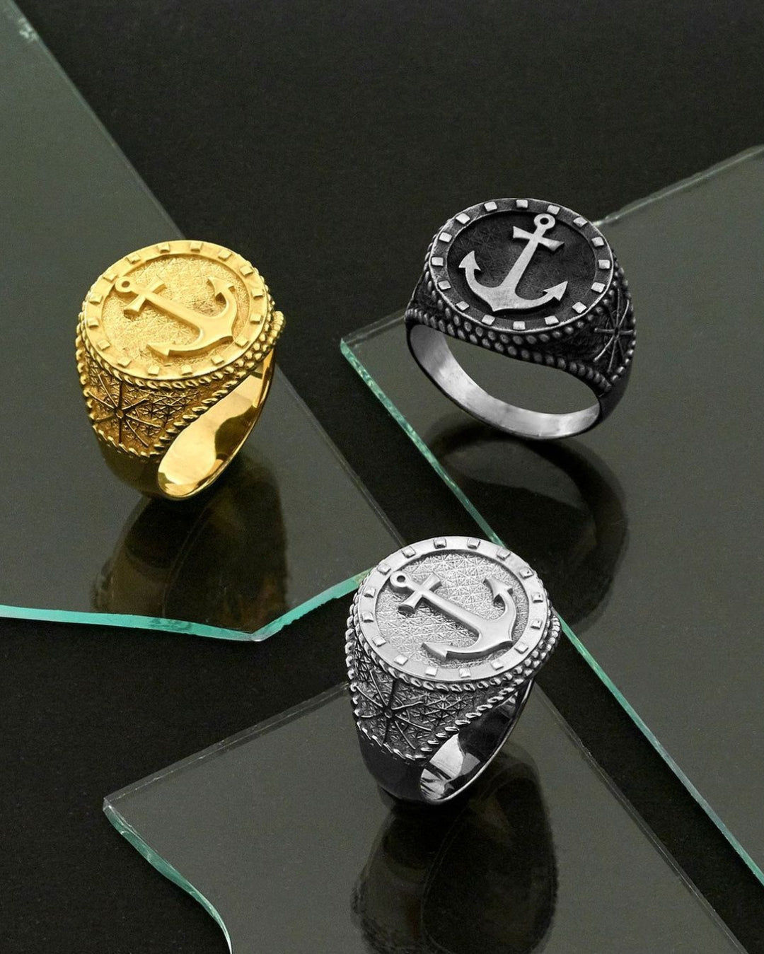 Zyan Gems | Exclusive Oxidised Signet Style Sailor's Anchor Ring, Sterling Silver  Ring | Jewellery for Men