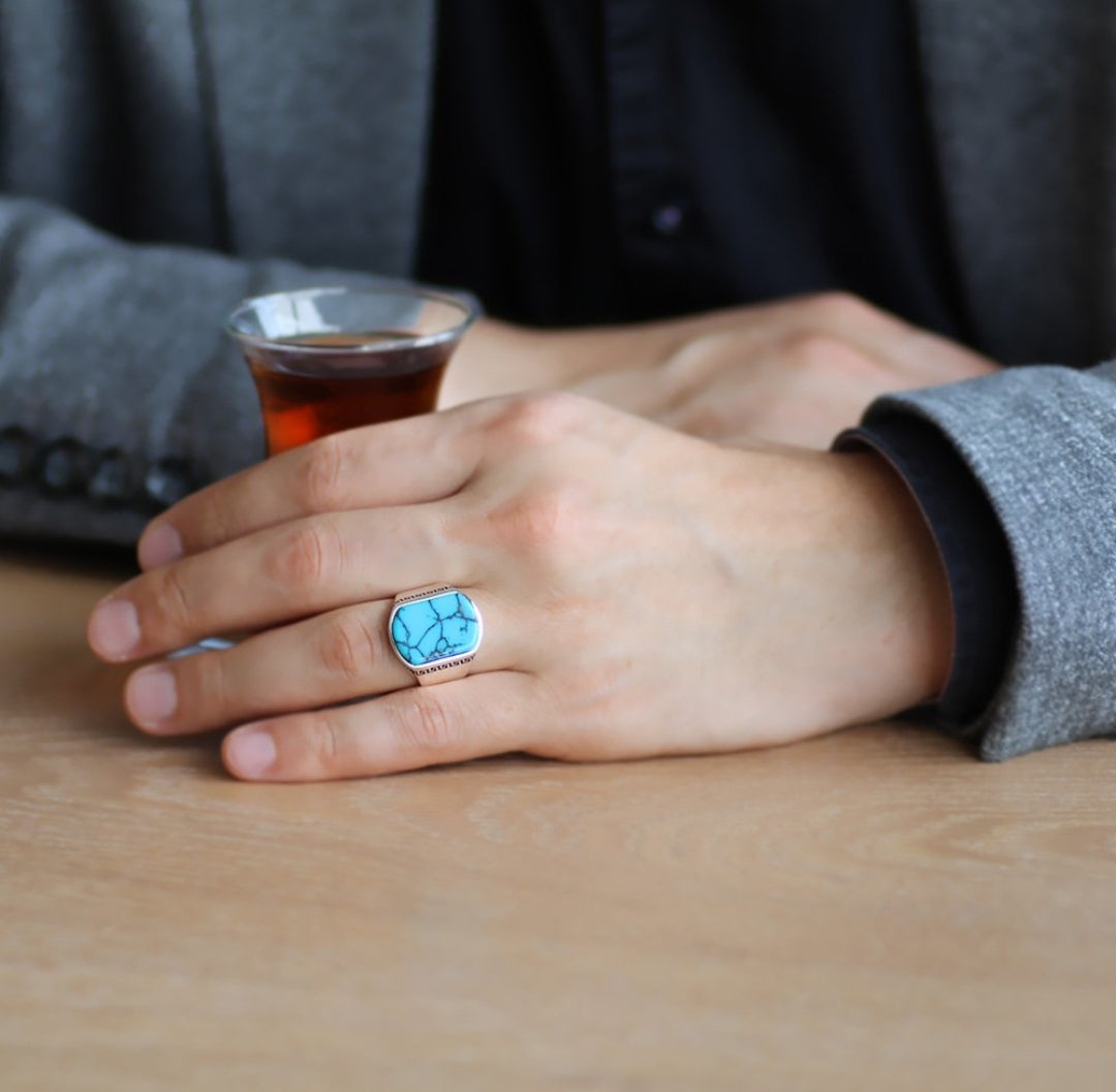 Unique Turkish Style Ring with Natural Irani Turquoise (Firoza) |  Sterling Silver Oxidized Ring Authenticity and