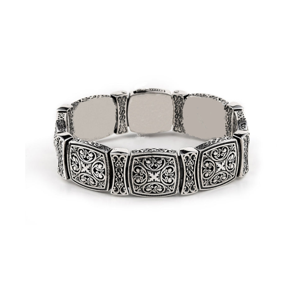18mm wide, Unique Designed Byzantine Style Bracelet for Men | Pure  Sterling Silver Oxidized Bracelet